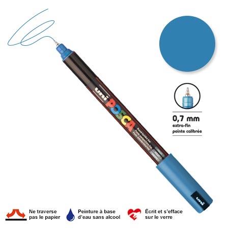Marqueur Posca pointe calibrée, baguée de métal - Trait extra fin 0.7 mm - Bleu métallique