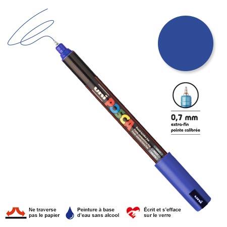 Marqueur Posca pointe calibrée, baguée de métal - Trait extra fin 0.7 mm - Bleu foncé