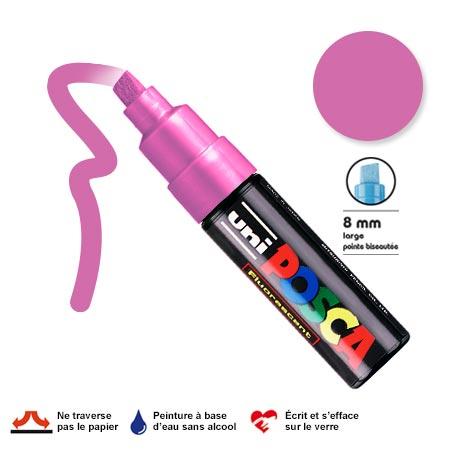 Marqueur Posca pointe biseautée - Trait large 8 mm - Rose fluorescent