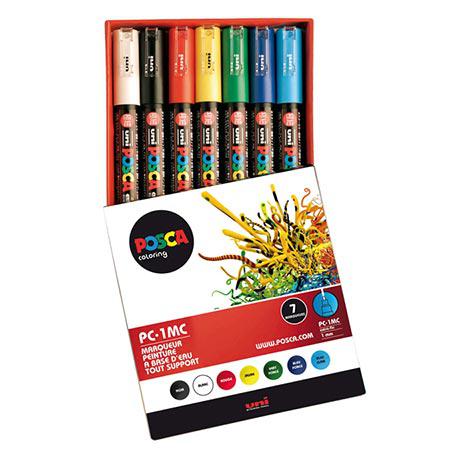 Marqueur Posca trait extra fin 1 mm - Boite de 7 couleurs assorties