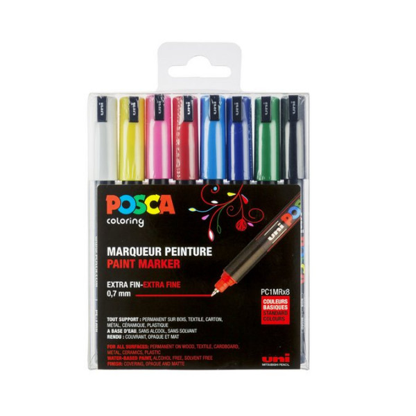 Set de 8 marqueurs Posca trait extra fin 0,7 mm - Couleurs basiques