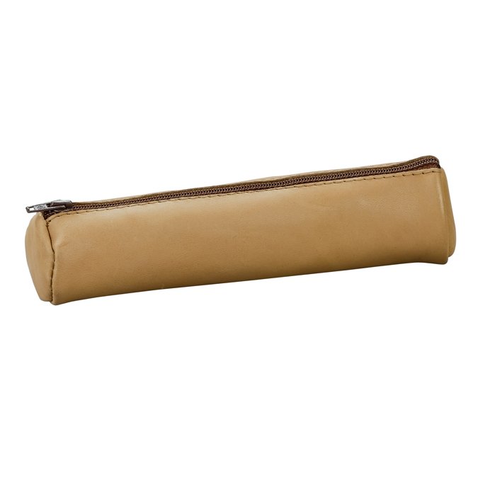 Trousse ronde en cuir - 17x4 cm - Beige