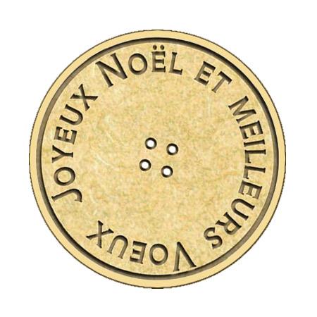 Sujet en bois médium - Bouton Joyeux Noël et meilleurs Vœux - 3,5 cm