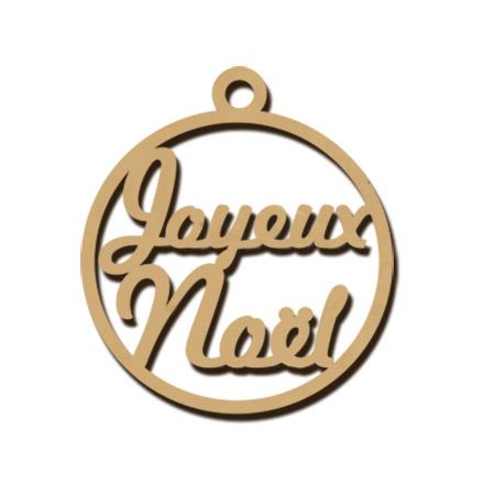 Sujet en bois médium - Pendentif Joyeux Noël - 5 x 4,3 cm
