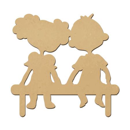 Amoureux en bois sur un banc - 3,5 x 3,2 cm
