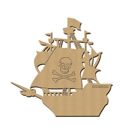 Sujet en bois médium - Bateau pirate - 6 x 5,9 cm