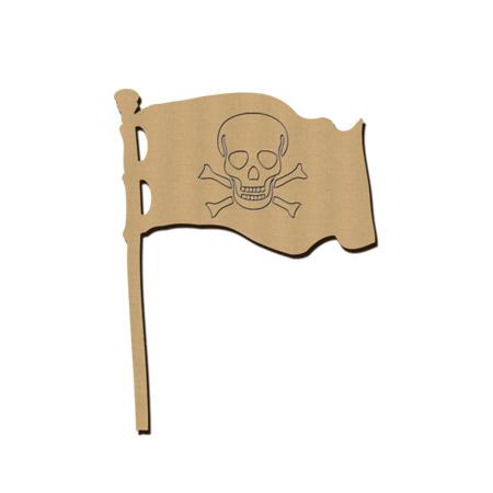 Sujet en bois médium - Drapeau pirate - 3,5 x 4,3 cm