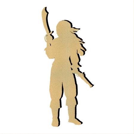 Sujet en bois médium - Pirate fille sabre - 5,7 x 2,8 cm