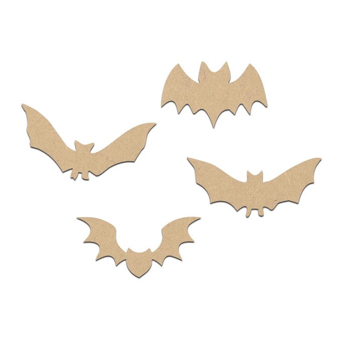 Lot de 4 chauve-souris en bois médium - 2 cm