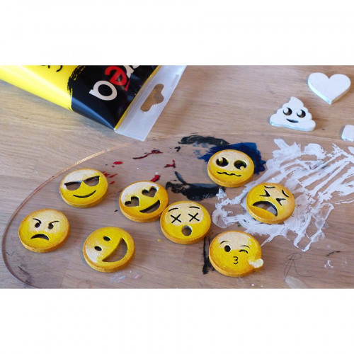 Emojis en bois médium - H. 3 cm - 12 pcs