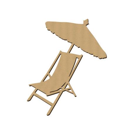 Sujet en bois médium - Chaise longue et parasol - 5,3 x 3,6 cm