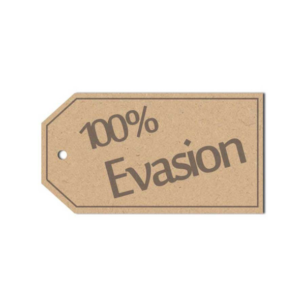 Sujet en bois médium - Etiquette 100% Evasion - 5 x 2.2 cm