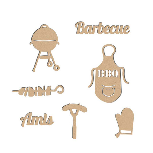 Décorations barbecue en bois x7 - 3.7 x 6 cm