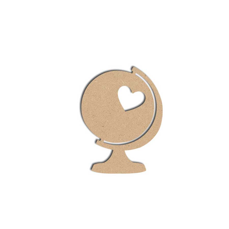 Sujet en bois médium - Globe cœur - 6 x 4.5 cm