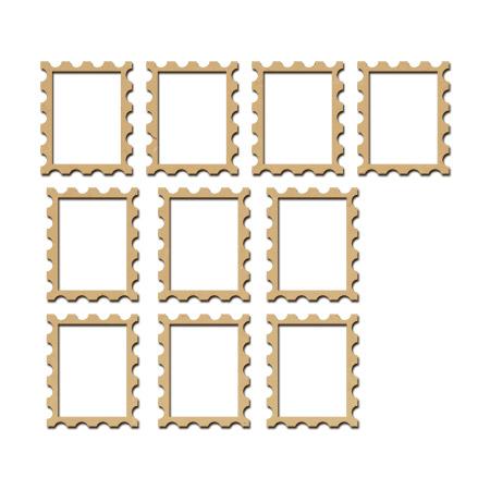 Sujet en bois médium - Ass. De dix mini cadres timbres - 3,5 x 2,8 cm un sujet