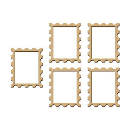 Sujet en bois médium - Ass. De cinq petit cadres-timbres - 4,8 x 6 cm pour le plus grand