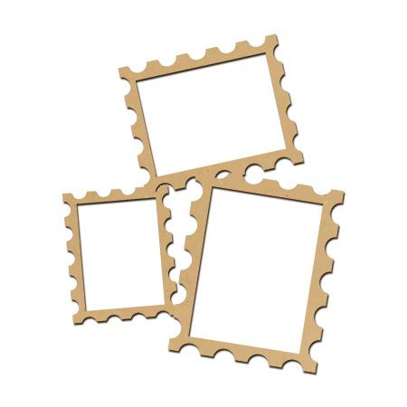 Sujet en bois médium - Cadre trois timbres - 13 x 10,7 cm