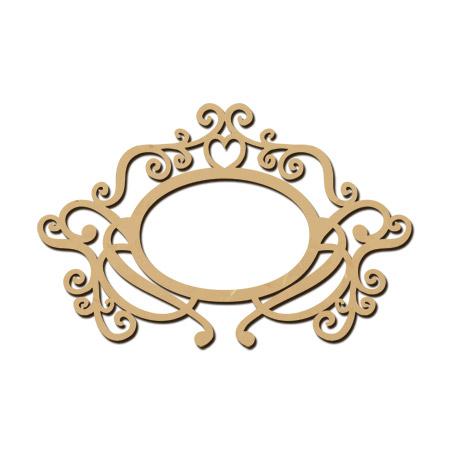 Sujet en bois médium - Etiquette arabesque coeur - 7 x 10,8 cm