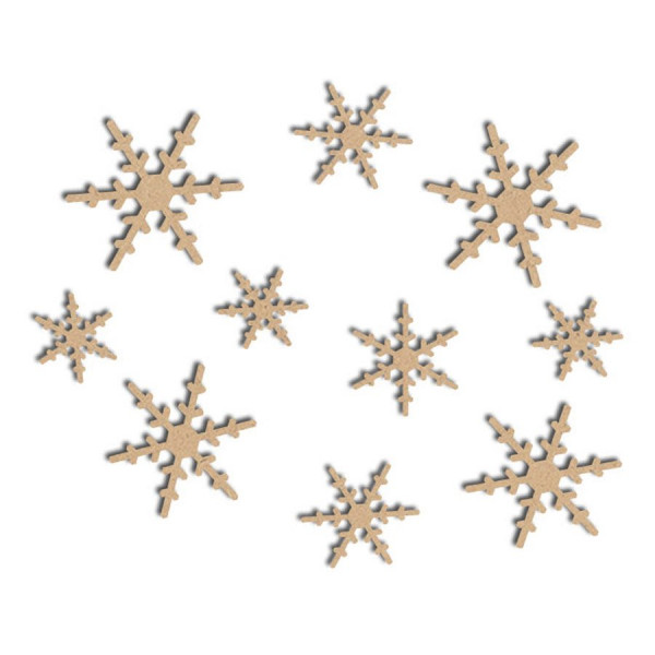 Sujet en bois médium - Ass. Flocons branches - Grand : 3,5 x 3,5 cm