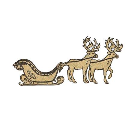 Sujet en bois médium - Traîneau et rennes - 9 x 3,9 cm