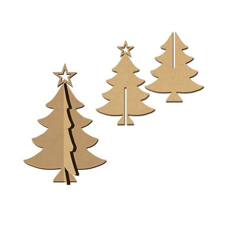 Sujet en bois médium - Sapin 3D - 12,5*8,7 cm