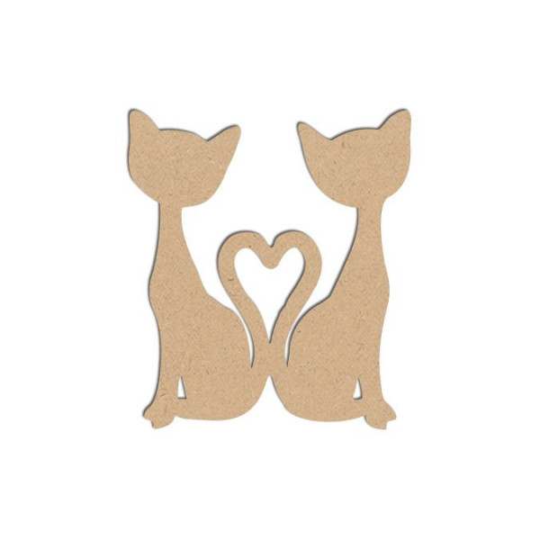 Sujet en bois médium - Chats siamois coeur - 5,5 x 4,8 cm