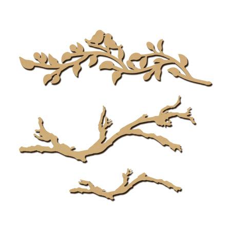 Sujet en bois médium - Ass.de trois branches - 12 x 3,9 cm la branche avec les inséparables