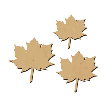 Sujet en bois médium - Ass.de trois feuilles d'érable - 5,3 x 5,4 cm la grande feuille