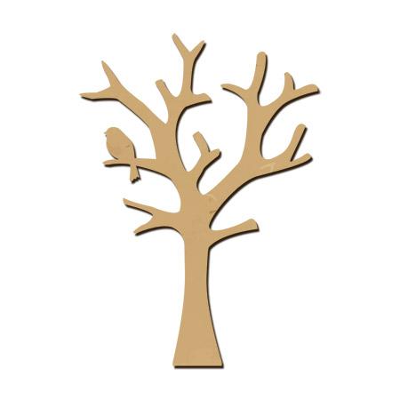 Sujet en bois médium - L'arbre et l'oiseau - 10 x 7,1 cm