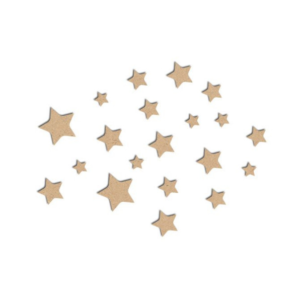 Lot de mini étoiles en bois médium - Grandes étoiles : 2 x 2 cm
