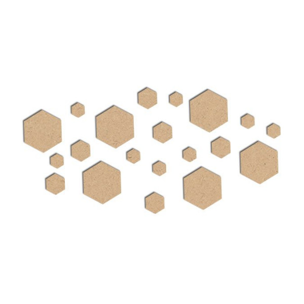 Lot de mini hexagones en bois médium - Grands hexagones : 2 x 2 cm