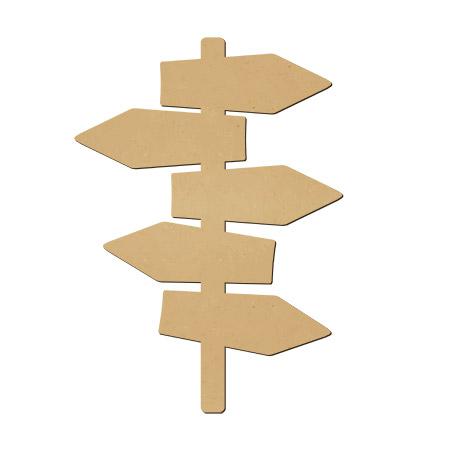 Sujet en bois médium - Panneau long cinq directions - 12 x 8,5 cm