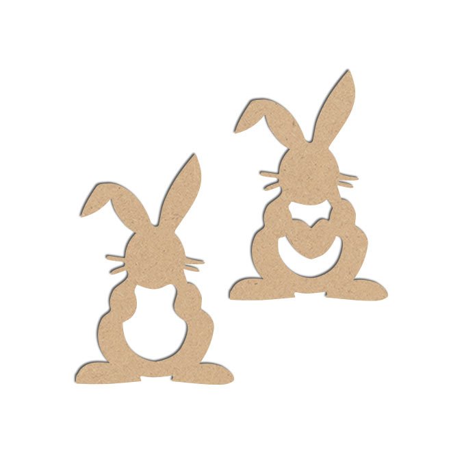 Lot de lapins amoureux en bois médium - H. 5 cm