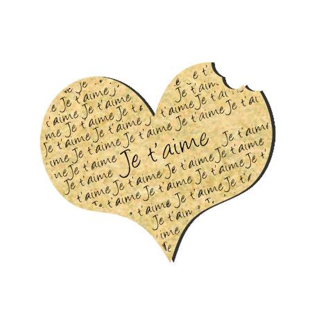 Sujet en bois médium - Cœur gravé texte je t'aime - 4,8 x 3,5 cm