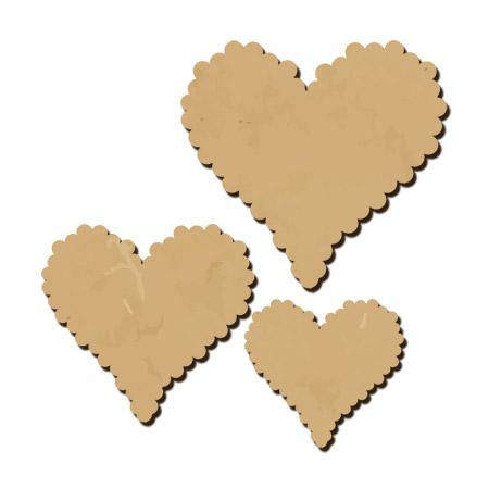 Sujet en bois médium - Ass.de trois Cœurs dentelle -  4,7 x 5 cm le grand cœur