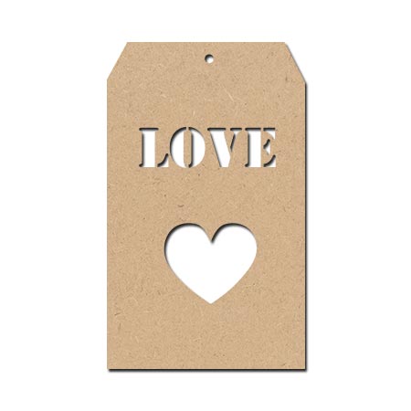 Sujet en bois médium - Etiquette Love - 8 x 4,8 cm