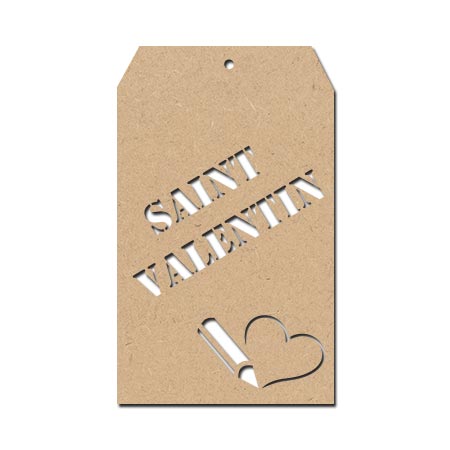 Sujet en bois médium - Etiquette Saint Valentin - 8 x 4,8 cm