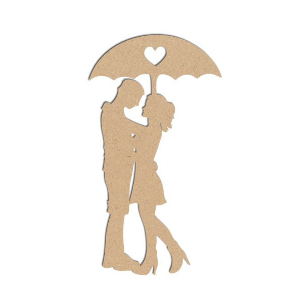 Sujet en bois médium - Couple parapluie - 9,5 x 5,2 cm
