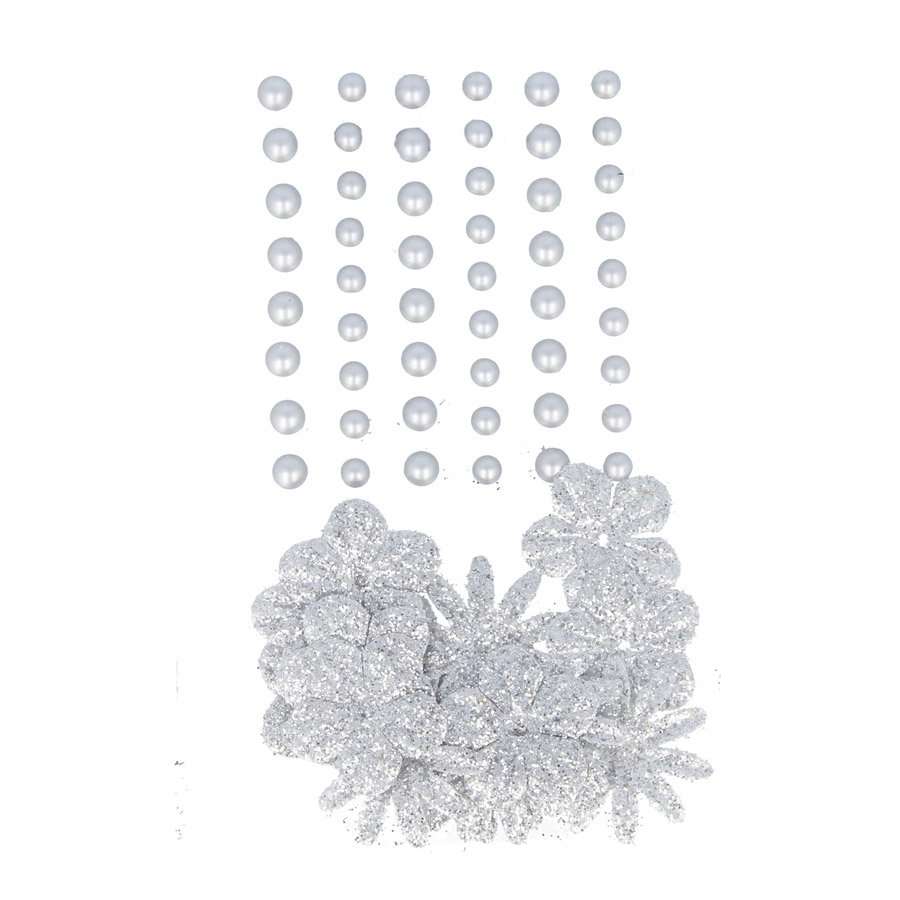 Perles autocollantes + fleurs en papier - Silver