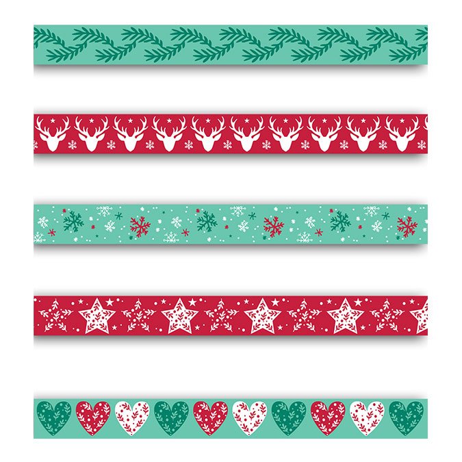 Lot de 5 rubans imprimés Noël - Scrapmalin