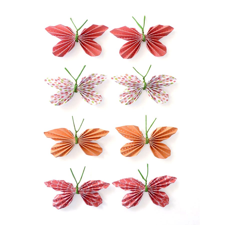 Stickers 3D - Papillons - rouges - 8 pièces