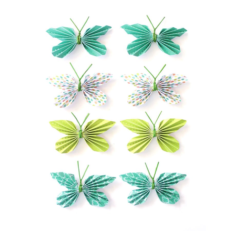 Stickers 3D - Papillons - vert - 8 pièces