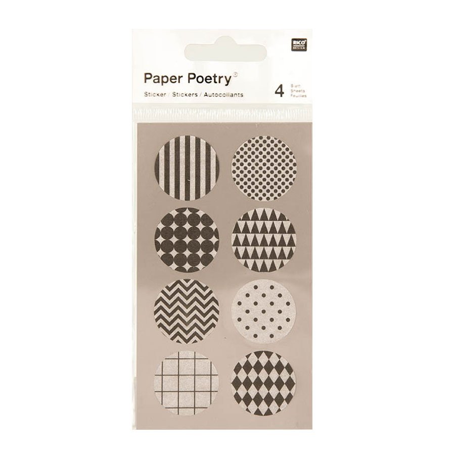 Stickers en papier Washi - Noir et blanc - 4 planches