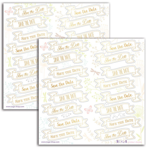 Save the Date - or - 2 planches de stickers fantaisie - 15 x 15 cm