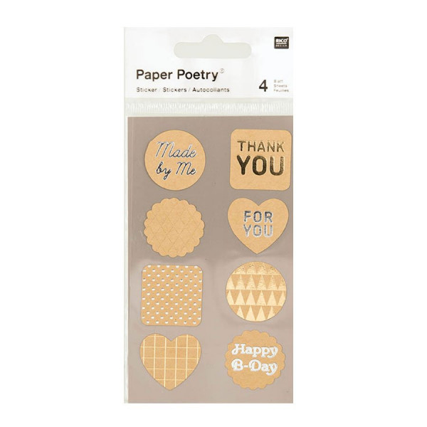 Stickers - Etiquettes métallisées - Kraft - 4 planches