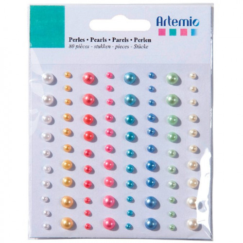 Demi-perles adhésives - multicolore - 80 pcs