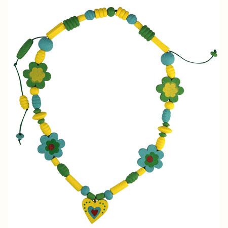 Kit perles en bois magie des fleurs - Vert, jaune et bleu