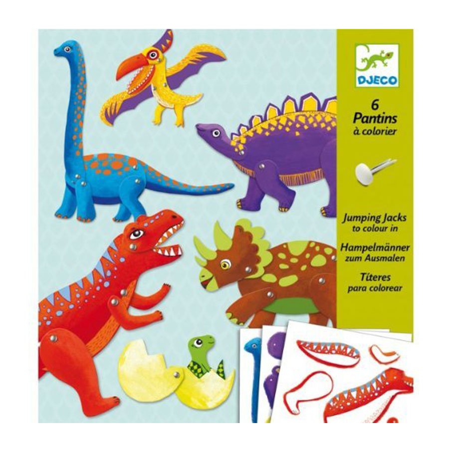 Atelier pantins à colorier - 6 Dinosaures