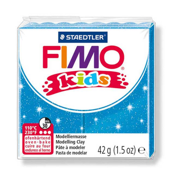 Pâte à modeler Fimo Kids bleu pailleté - 42 g