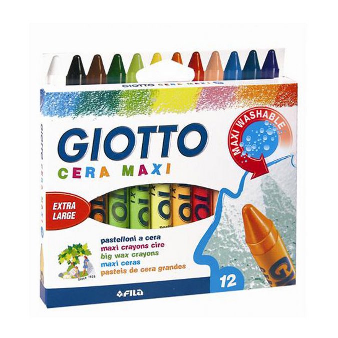 Giotto Cera Maxi - Boîte de 12 crayons de cire Ø 11,5 mm